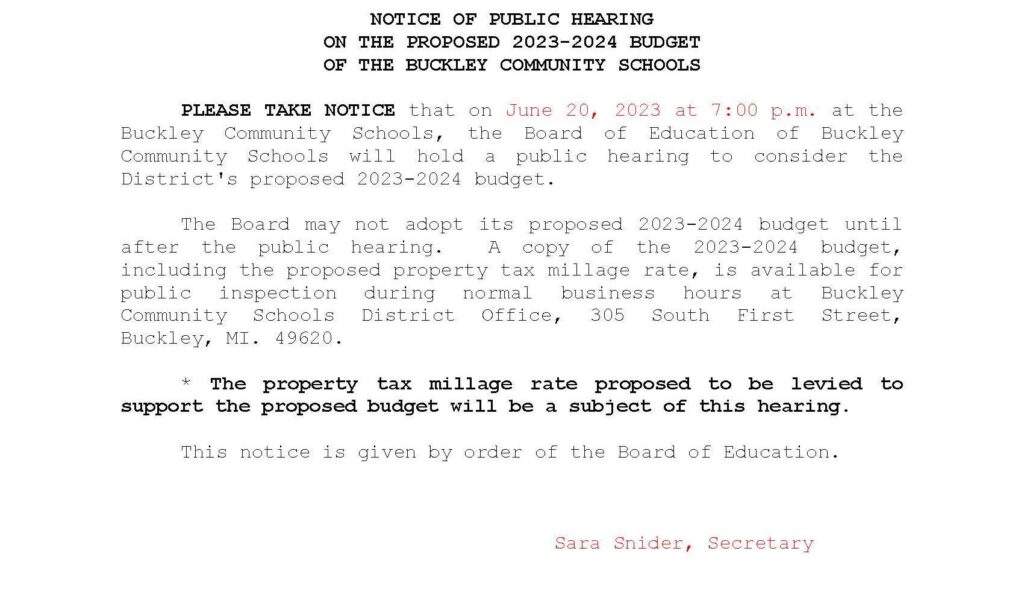 Buckley Community Schools Every Student Is Our First Priority